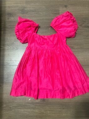 Cotton Candy Hot Pink Puff-Sleeve Mini Dress